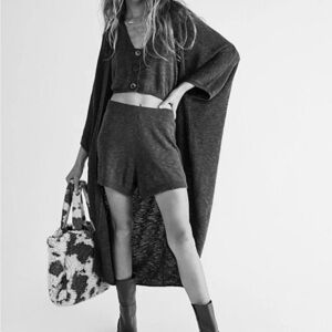 Free People Kai 2 piece Black Knit Cardigan, crop Tank with buttons set small